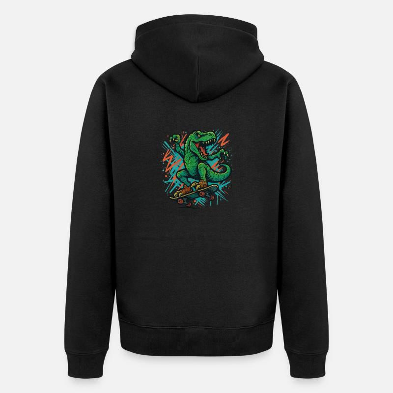 Dino avec planche à roulettes - Veste à capuche bio Premium Unisexe - noir