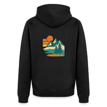 Wild Pines – Retro Forest Vibes - Unisex Premium Bio Zip Hoodie - Schwarz - Hinten - Nico (187cm)