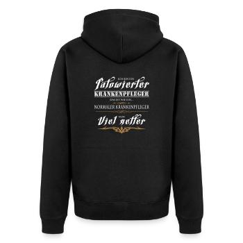 Tätowierter Krankenpfleger ist netter! - Unisex Premium Bio Zip Hoodie - Schwarz - Hinten - Nico (187cm)