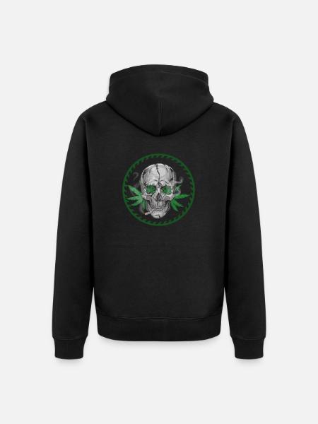 Skull Hanfblatt - Unisex Premium Bio Zip Hoodie - Schwarz
