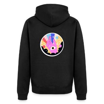 HÄNDE AUGEN - Unisex Premium Bio Zip Hoodie - Schwarz - Hinten - Nico (187cm)