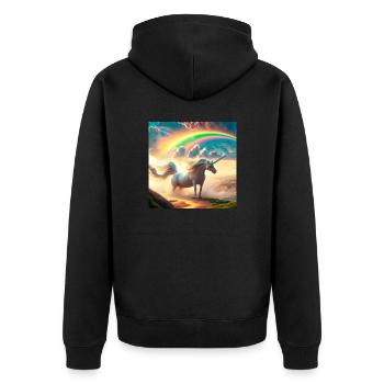 Licorne avec un arc-en-ciel dans un monde fantastique - Veste à capuche bio Premium Unisexe - noir - Dos - Nico (187cm)