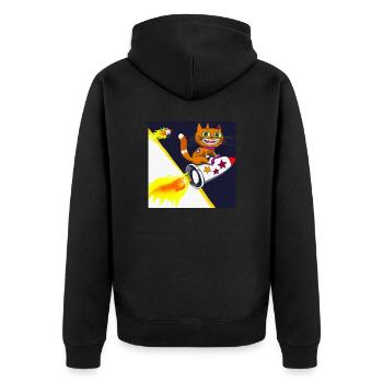 Raketen Katze - Unisex Premium Bio Zip Hoodie - Schwarz - Hinten - Nico (187cm)