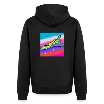 Das farbige Raumschiff - Unisex Premium Bio Zip Hoodie - Schwarz - Hinten - Nico (187cm)