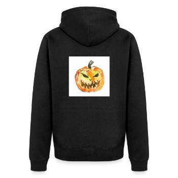 Halloween Kürbis mit Frechen grinsen - Unisex Premium Bio Zip Hoodie - Schwarz - Hinten - Nico (187cm)