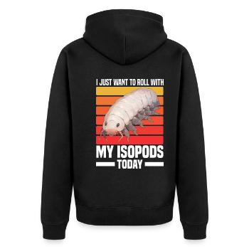 Isopoden Geschenk | Kellerasseln Asseln Mauerassel - Unisex Premium Bio Zip Hoodie - Schwarz - Hinten - Nico (187cm)