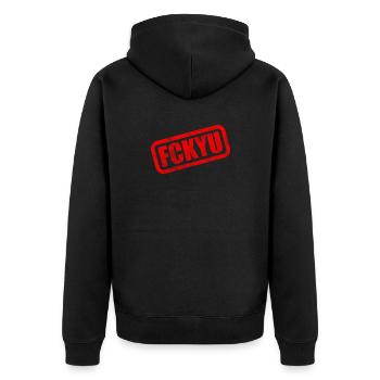 FCKYU Steuer-ID - Unisex Premium Bio Zip Hoodie - Schwarz - Hinten - Nico (187cm)