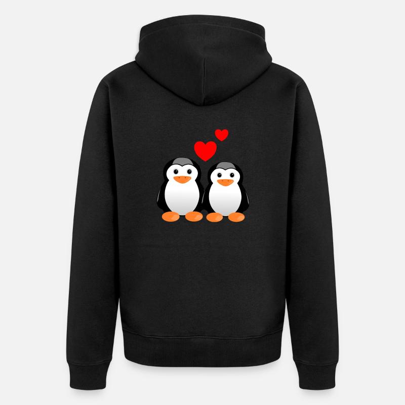 Saint-Valentin des pingouins - Veste à capuche bio Premium Unisexe - noir