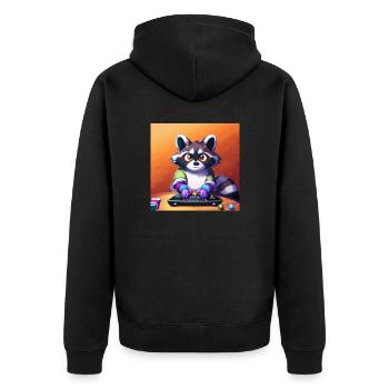 racoon playing computer games - Unisex Premium Bio Zip Hoodie - Schwarz - Hinten - Nico (187cm)