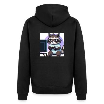 Racoon Playing Computer Games - Unisex Premium Organic Zip Hoodie - black - Back - Nico (187cm)