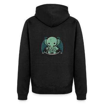 Baby Cthulhu - Unisex Premium Bio Zip Hoodie - Schwarz - Hinten - Nico (187cm)