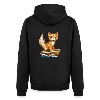 segelt mit Segelboot, Gestreiftes und Abstraktes - Unisex Premium Bio Zip Hoodie - Schwarz - Hinten - Nico (187cm)
