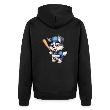 Husky Plays Baseball, Sporty Dog Design - Unisex Premium Organic Zip Hoodie - black - Back - Nico (187cm)