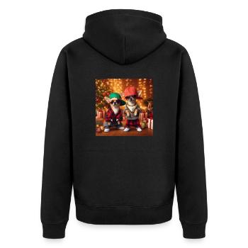 Coole Hip Hop Chihuahuas vor Weihnachtsbaum - Unisex Premium Bio Zip Hoodie - Schwarz - Hinten - Nico (187cm)