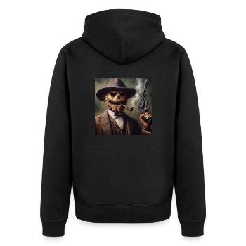 Vogelscheuche Halloween Strohmann Revolver pfeife - Unisex Premium Bio Zip Hoodie - Schwarz - Hinten - Nico (187cm)
