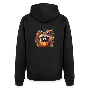 Süßer Waschbär im Herbstkranz - Unisex Premium Bio Zip Hoodie - Schwarz - Hinten - Nico (187cm)