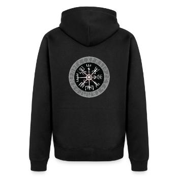 White Viking Compass Valhalla Vegvisir - Unisex Premium Organic Zip Hoodie - black - Back - Nico (187cm)