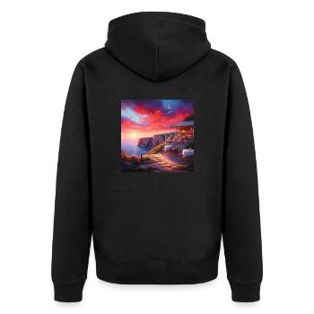 A café in the sunset at the edge of the world - Unisex Premium Organic Zip Hoodie - black - Back - Nico (187cm)