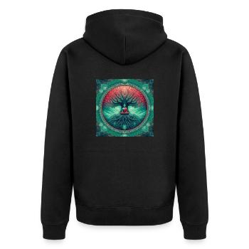 Buddha unter einem Mammutbaum - Unisex Premium Bio Zip Hoodie - Schwarz - Hinten - Nico (187cm)