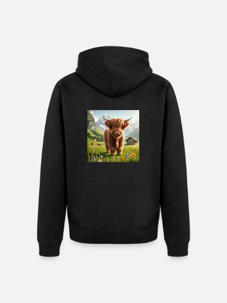 Cute Highland cow - Unisex Premium Organic Zip Hoodie - black