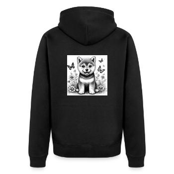 Shiba Inu auf einer Wiese - Unisex Premium Bio Zip Hoodie - Schwarz - Hinten - Nico (187cm)
