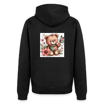 Bär mit Blumen und Schmetterlingen - Unisex Premium Bio Zip Hoodie - Schwarz - Hinten - Nico (187cm)