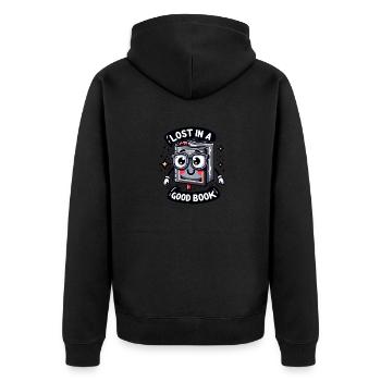 Lost in a good book - Unisex Premium Organic Zip Hoodie - black - Back - Nico (187cm)