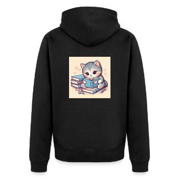 Katze mit Bücher - Unisex Premium Bio Zip Hoodie - Schwarz - Hinten - Nico (187cm)