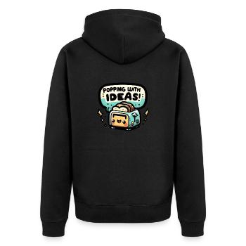 Popping With Ideas - Unisex Premium Bio Zip Hoodie - Schwarz - Hinten - Nico (187cm)
