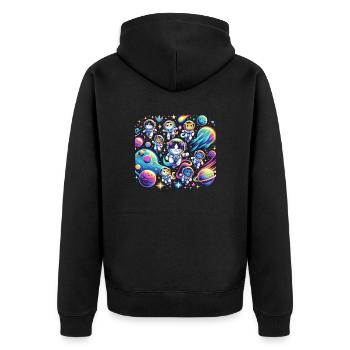 Kosmische Kätzchen-Expedition - Unisex Premium Bio Zip Hoodie - Schwarz - Hinten - Nico (187cm)
