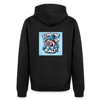 Schweinekalt! - Unisex Premium Bio Zip Hoodie - Schwarz - Hinten - Nico (187cm)