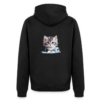 Beau chat aux yeux bleus couché - Veste à capuche bio Premium Unisexe - noir - Dos - Nico (187cm)