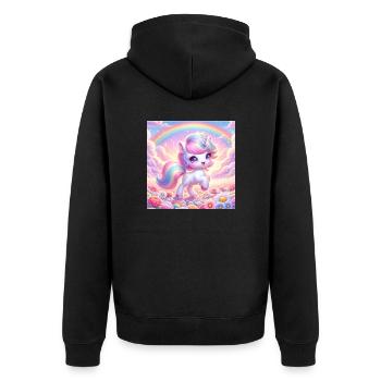 Cartoon Einhorn 2 - Unisex Premium Bio Zip Hoodie - Schwarz - Hinten - Nico (187cm)