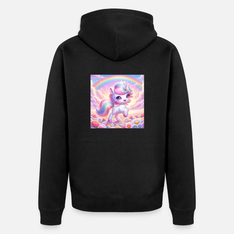 Licorne de dessin animé 2 - Veste à capuche bio Premium Unisexe - noir
