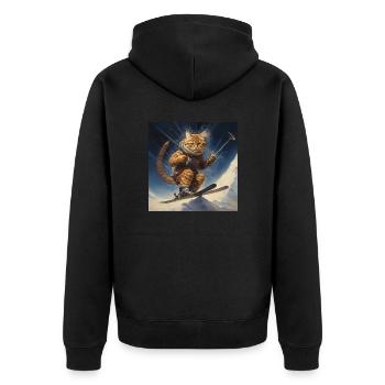 Ski cat adventure on the slopes in winter - Unisex Premium Organic Zip Hoodie - black - Back - Nico (187cm)
