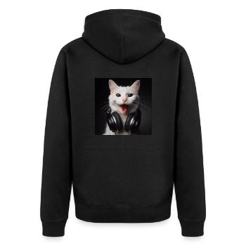 Musik Katze 4 - Unisex Premium Bio Zip Hoodie - Schwarz - Hinten - Nico (187cm)