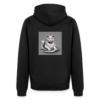 Cat - Unisex Premium Organic Zip Hoodie - black - Back - Nico (187cm)