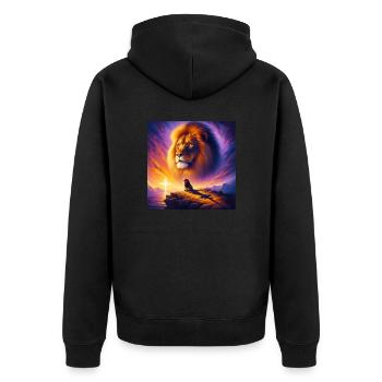 Mighty Lion of Judah 2 - Unisex Premium Bio Zip Hoodie - Schwarz - Hinten - Nico (187cm)