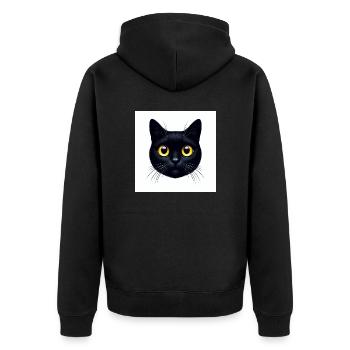 Süsse schwarze Katze mit grossen gelben Augen - Unisex Premium Bio Zip Hoodie - Schwarz - Hinten - Nico (187cm)