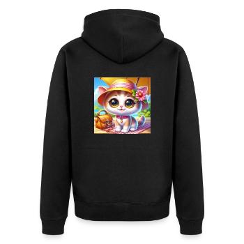 Chaton d’été mignon sur la plage avec un chapeau d’été - Veste à capuche bio Premium Unisexe - noir - Dos - Nico (187cm)