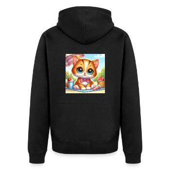 Cute summer kitten/towel beach with snacks - Unisex Premium Organic Zip Hoodie - black - Back - Nico (187cm)