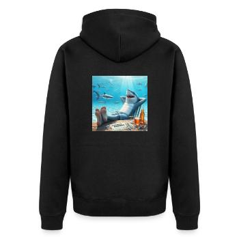 Automatic Earning - Shark 3 product - Unisex Premium Organic Zip Hoodie - black - Back - Nico (187cm)