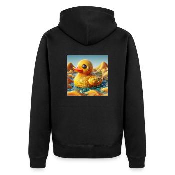 Bade Ente in einer Surrealen Welt Liminal Space - Unisex Premium Bio Zip Hoodie - Schwarz - Hinten - Nico (187cm)