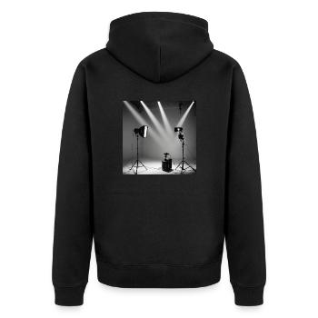 IMG 5134 - Unisex Premium Bio Zip Hoodie - Schwarz - Hinten - Nico (187cm)