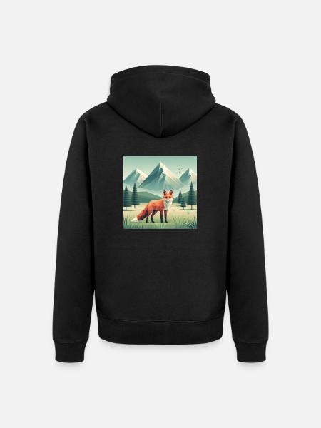 Fuchs mit Bergen - Unisex Premium Bio Zip Hoodie - Schwarz