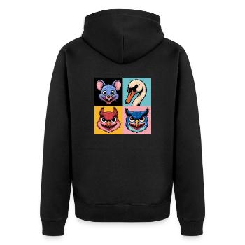 Pop-art Maus Schwan Eichhörnchen Eule Halloween - Unisex Premium Bio Zip Hoodie - Schwarz - Hinten - Nico (187cm)