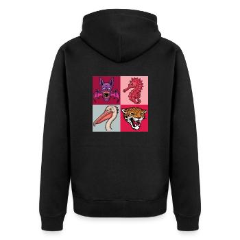 Pop Art Seahorse Pelican Bat Leopard - Unisex Premium Organic Zip Hoodie - black - Back - Nico (187cm)