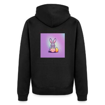Grauer Hase und bunte Ostereier - Unisex Premium Bio Zip Hoodie - Schwarz - Hinten - Nico (187cm)