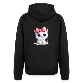 Cute cat with bow on head - Unisex Premium Organic Zip Hoodie - black - Back - Nico (187cm)