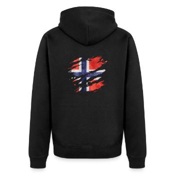 Norway - National flag, scratches, cracks - Unisex Premium Organic Zip Hoodie - black - Back - Nico (187cm)